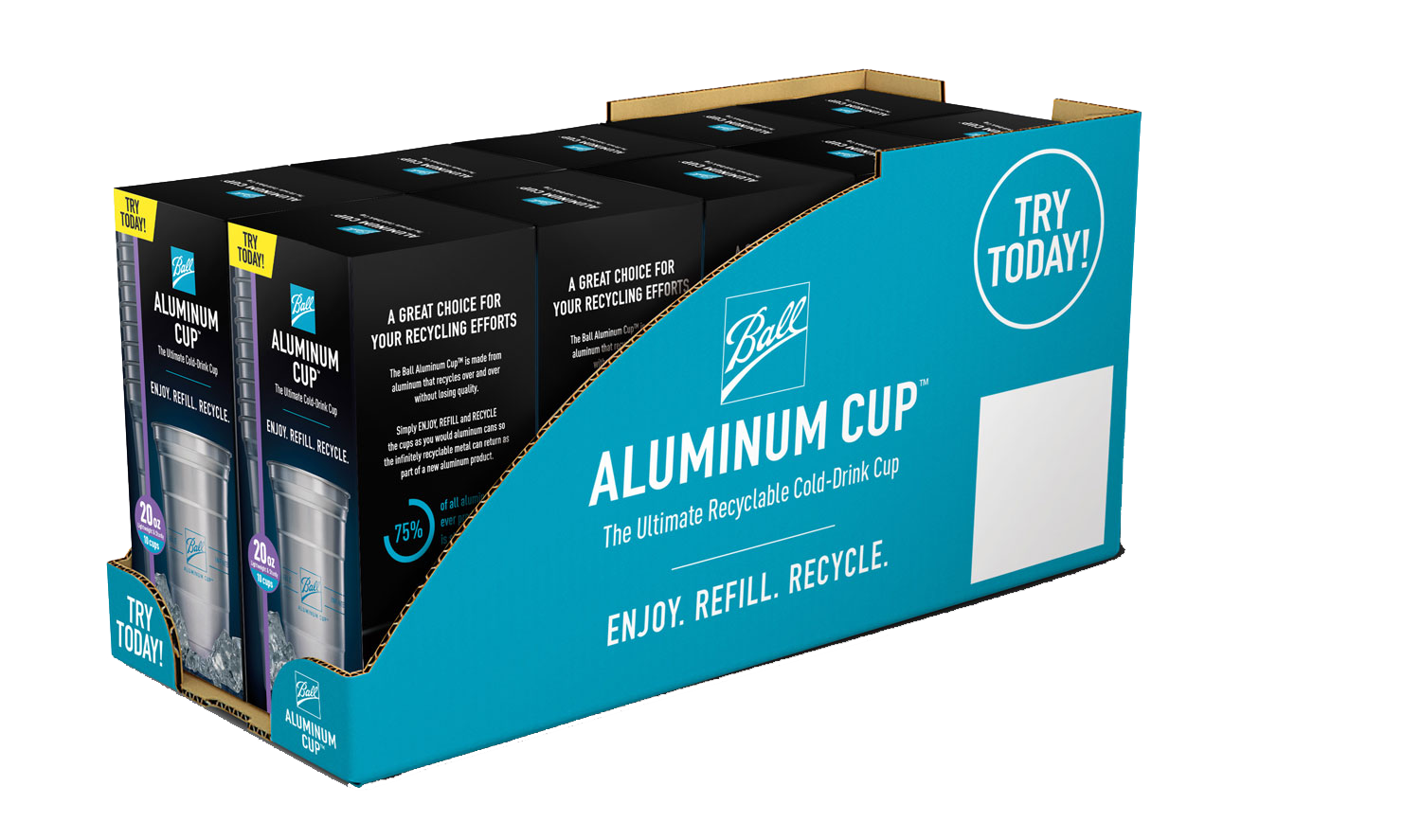 Retailer display of Aluminum Cups
